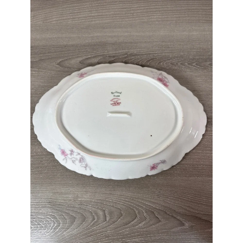 Haviland Limoges France Pink Rose Gold Leaf Oval Serving Platter Gimbel Bros